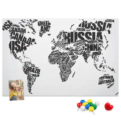 World Map Typography Printed Cork Memo Board