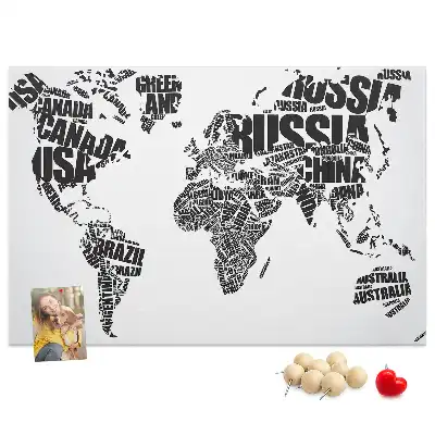 World Map Typography Printed Cork Memo Board
