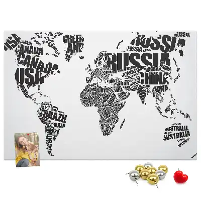 World Map Typography Printed Cork Memo Board