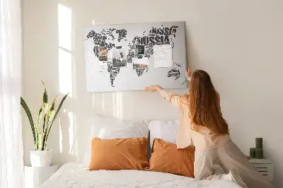 World Map Typography Printed Cork Memo Board