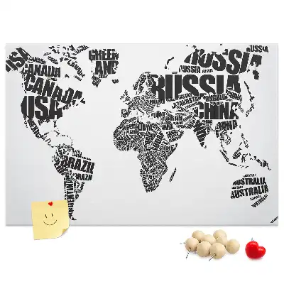 World Map Typography Printed Cork Memo Board