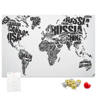 World Map Typography Printed Cork Memo Board