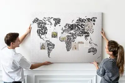 World Map Typography Printed Cork Memo Board