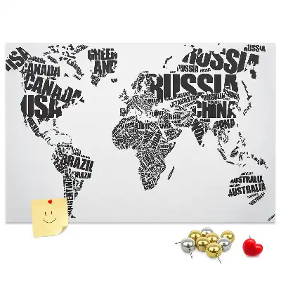 World Map Typography Printed Cork Memo Board
