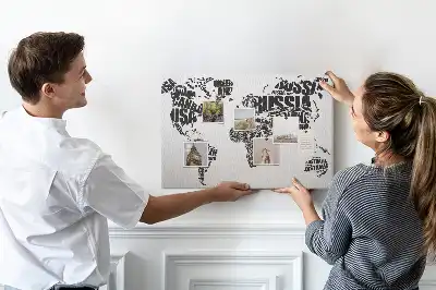 World Map Typography Printed Cork Memo Board