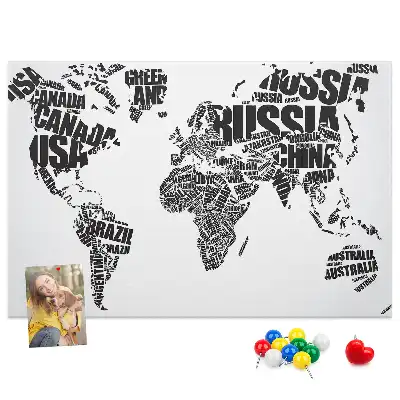World Map Typography Printed Cork Memo Board