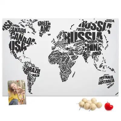 World Map Typography Printed Cork Memo Board