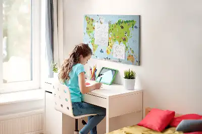 World Map Cork Memo Board with Animals