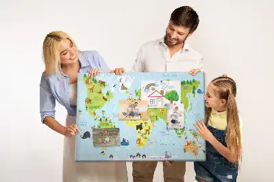 World Map Cork Memo Board with Animals