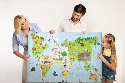 World Map Cork Memo Board with Animals