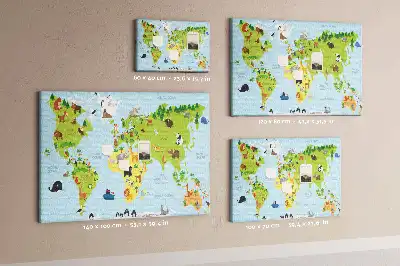 World Map Cork Memo Board with Animals