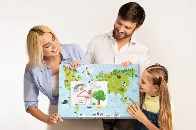 World Map Cork Memo Board with Animals
