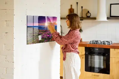 Sunrise flowers magnetic glass dry erase board
