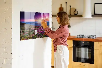 Sunrise flowers magnetic glass dry erase board