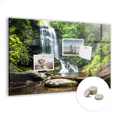 Magnetic glass dry erase board with Forest Waterfall design