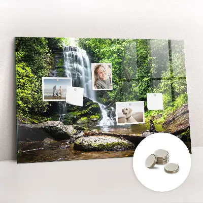 Magnetic glass dry erase board with Forest Waterfall design