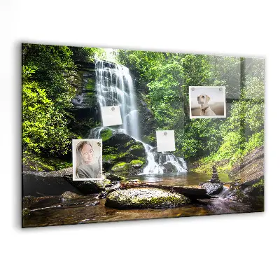 Magnetic glass dry erase board with Forest Waterfall design