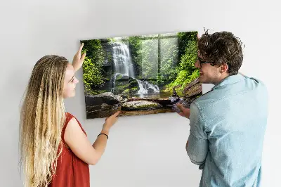 Magnetic glass dry erase board with Forest Waterfall design