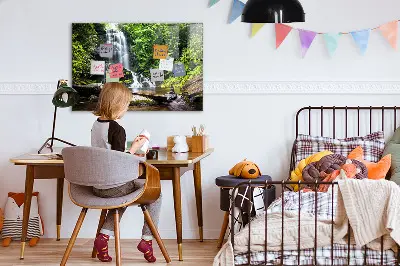 Magnetic glass dry erase board with Forest Waterfall design