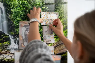 Magnetic glass dry erase board with Forest Waterfall design