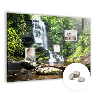 Magnetic glass dry erase board with Forest Waterfall design