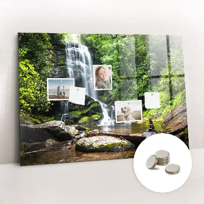 Magnetic glass dry erase board with Forest Waterfall design