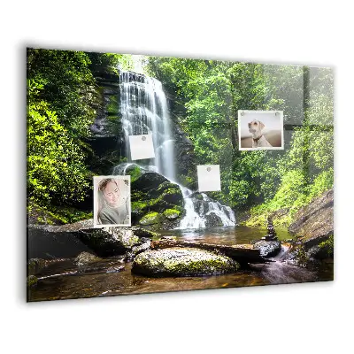 Magnetic glass dry erase board with Forest Waterfall design