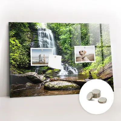 Magnetic glass dry erase board with Forest Waterfall design