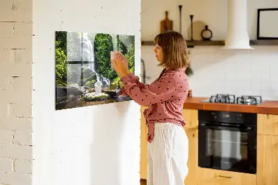 Magnetic glass dry erase board with Forest Waterfall design