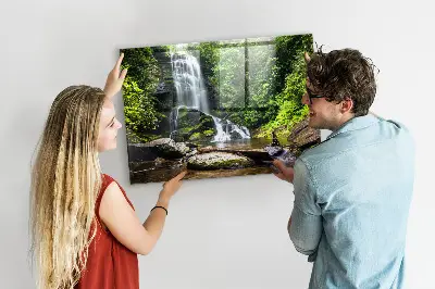Magnetic glass dry erase board with Forest Waterfall design