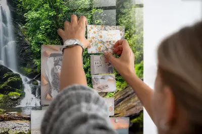 Magnetic glass dry erase board with Forest Waterfall design