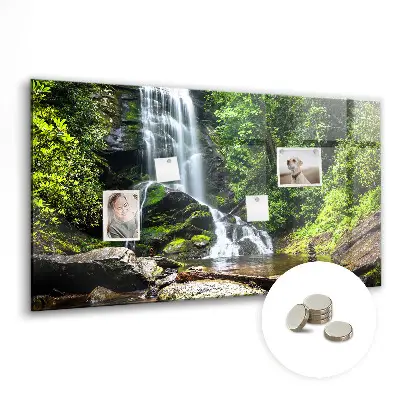 Magnetic glass dry erase board with Forest Waterfall design