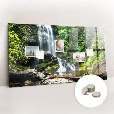 Magnetic glass dry erase board with Forest Waterfall design