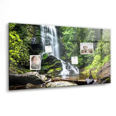 Magnetic glass dry erase board with Forest Waterfall design