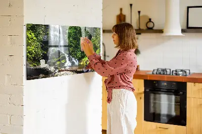 Magnetic glass dry erase board with Forest Waterfall design