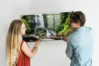 Magnetic glass dry erase board with Forest Waterfall design