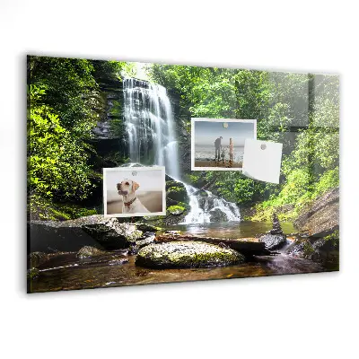Magnetic glass dry erase board with Forest Waterfall design