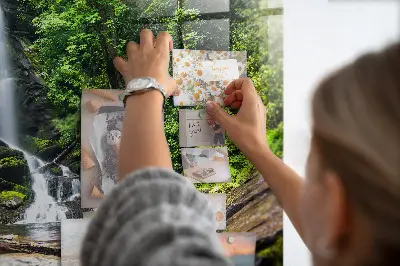 Magnetic glass dry erase board with Forest Waterfall design