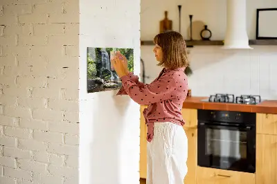 Magnetic glass dry erase board with Forest Waterfall design