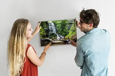 Magnetic glass dry erase board with Forest Waterfall design