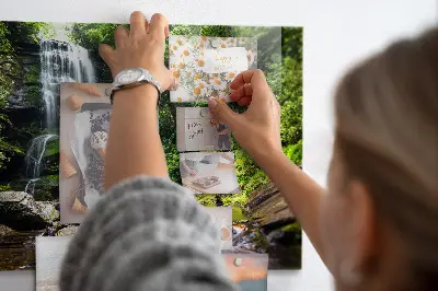Magnetic glass dry erase board with Forest Waterfall design