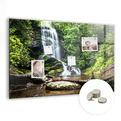 Magnetic glass dry erase board with Forest Waterfall design