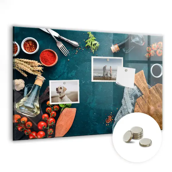 Magnetic glass dry erase board with kitchen utensils design
