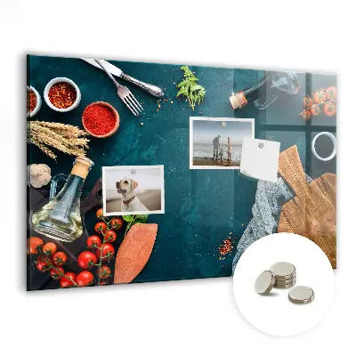 Magnetic glass dry erase board with kitchen utensils design