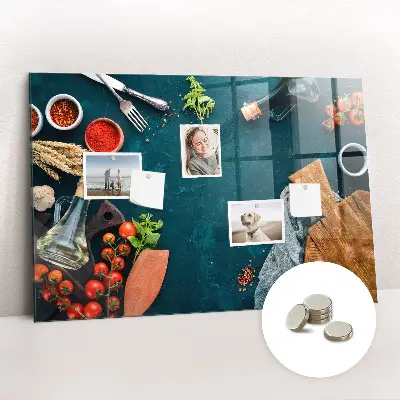 Magnetic glass dry erase board with kitchen utensils design