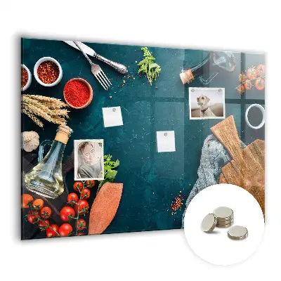 Magnetic glass dry erase board with kitchen utensils design