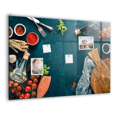 Magnetic glass dry erase board with kitchen utensils design