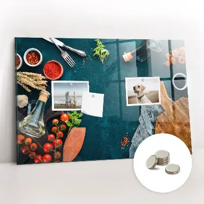 Magnetic glass dry erase board with kitchen utensils design