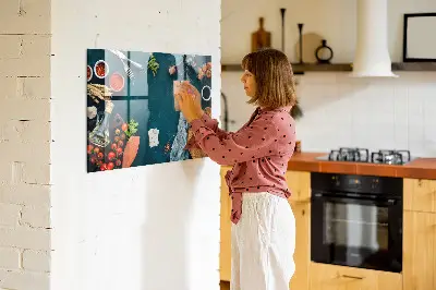 Magnetic glass dry erase board with kitchen utensils design
