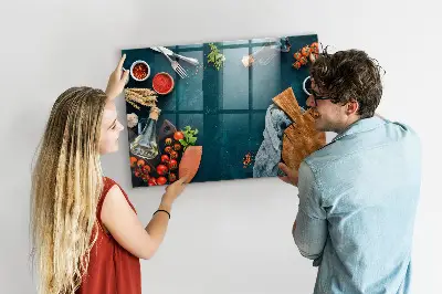 Magnetic glass dry erase board with kitchen utensils design